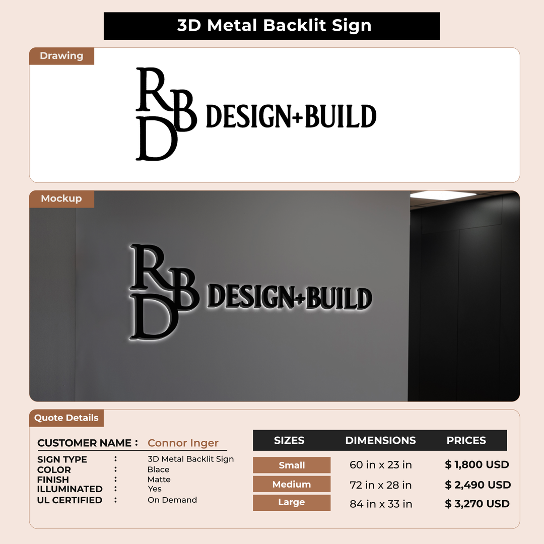 3D Metal Backlit Sign for Connor Inger