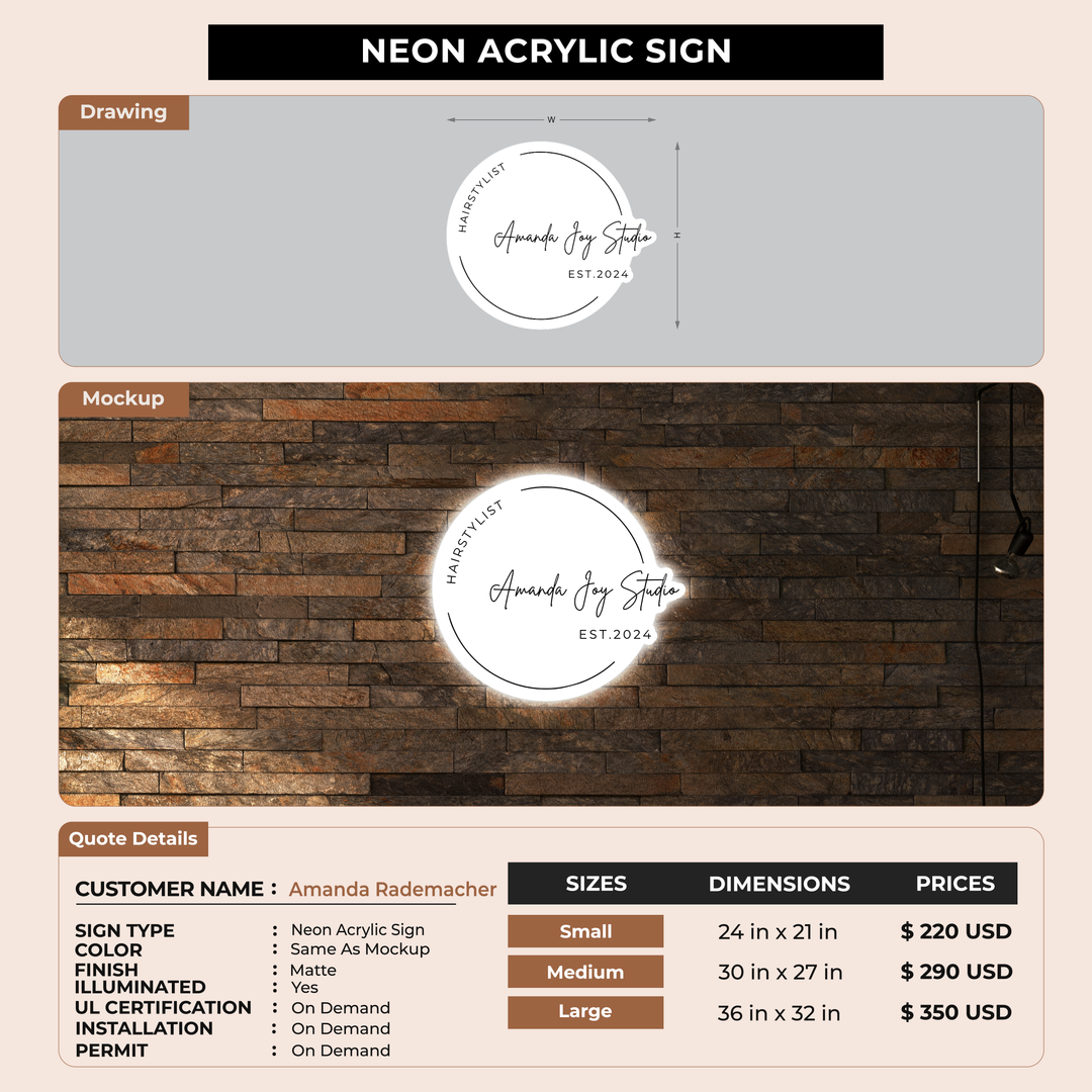 Neon Acrylic Sign for Amanda Rademacher