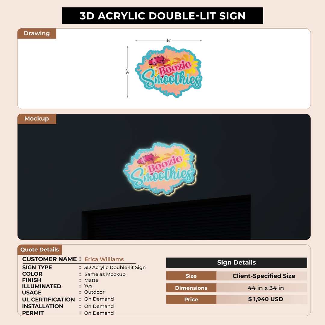 3D Acrylic Double-lit Signs For Erica Williams