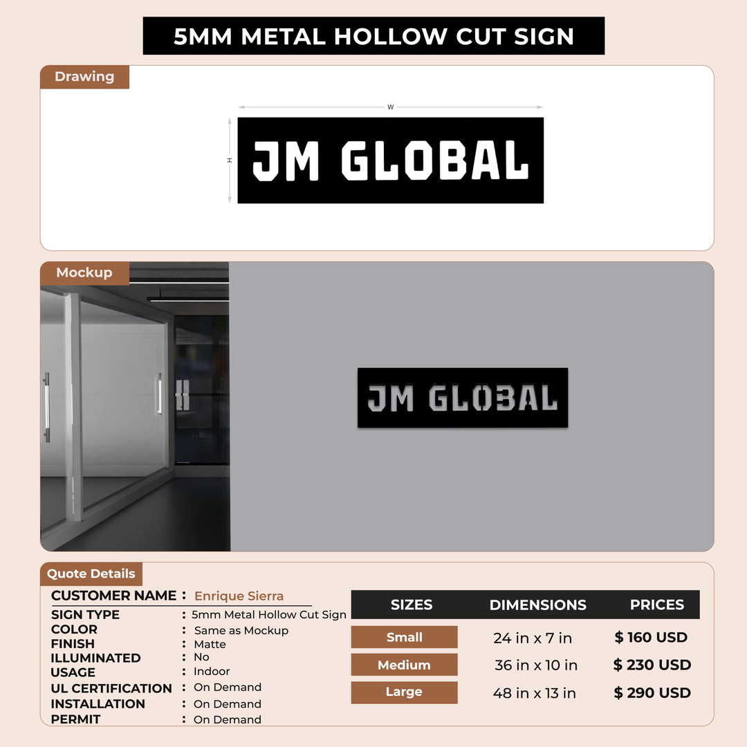 5MM Metal Hollowcut Sign For Enrique Sierra