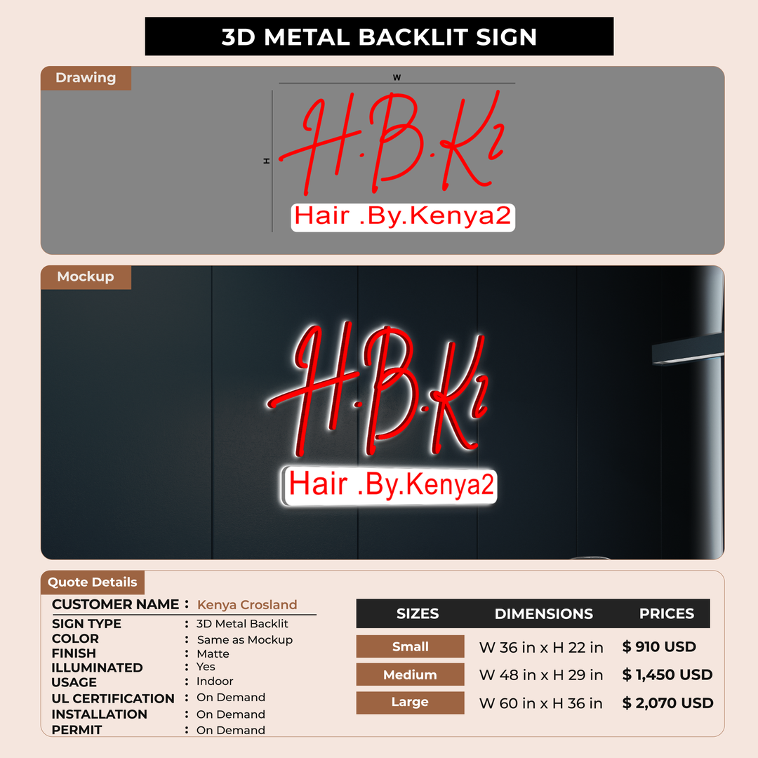 3D Metal Backlit sign for Kenya Crosland