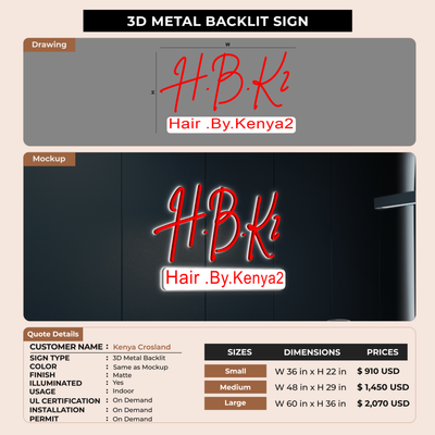 3D Metal Backlit sign for Kenya Crosland