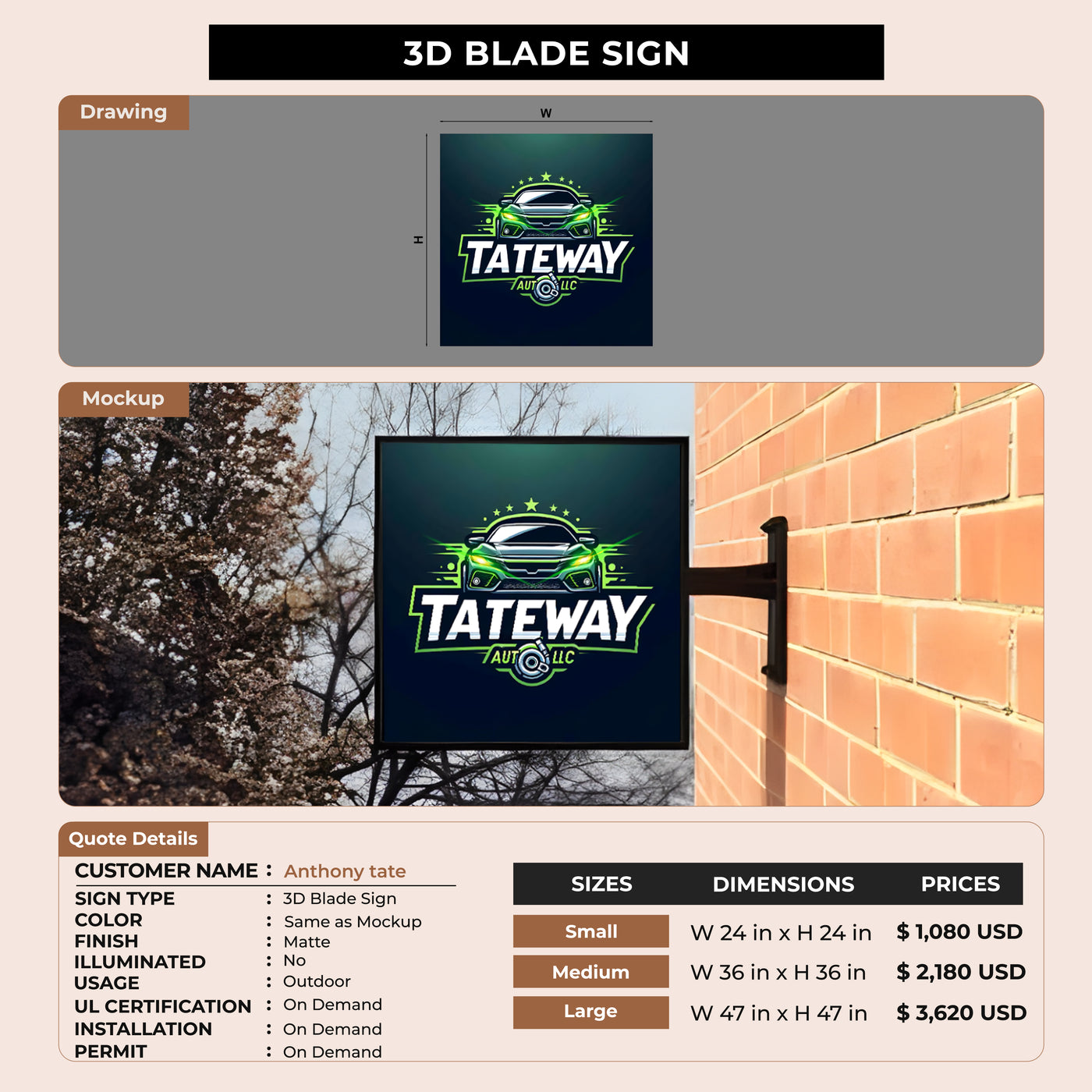 3D Blade Sign for Anthony tate