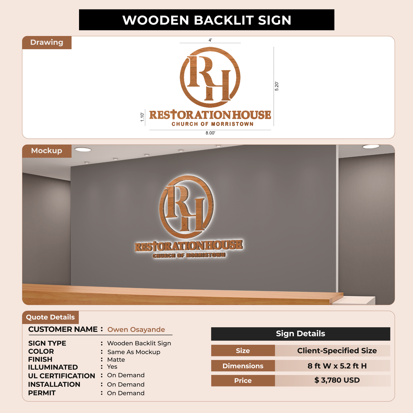 RGB Wooden Backlit Sign for Owen Osayande
