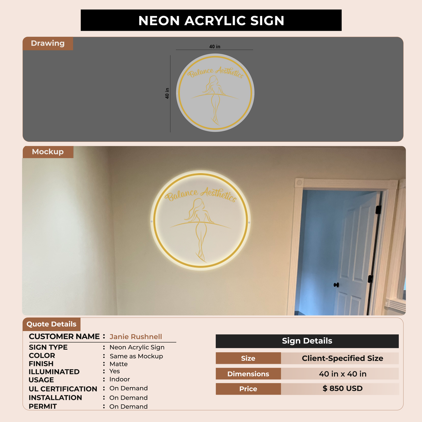 Neon Acrylic for Janie Rushnell