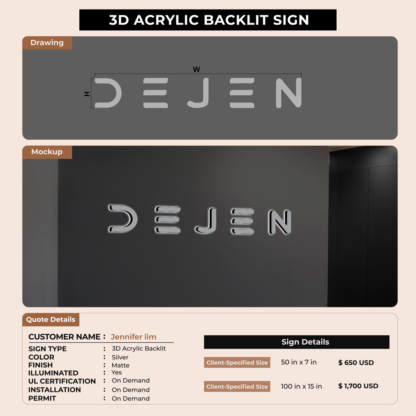 10mm acrylic sign for Jennifer lim