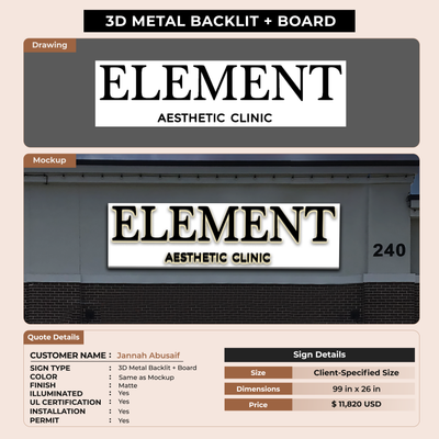 3D Metal Backlit Sign for Jannah Abusaif