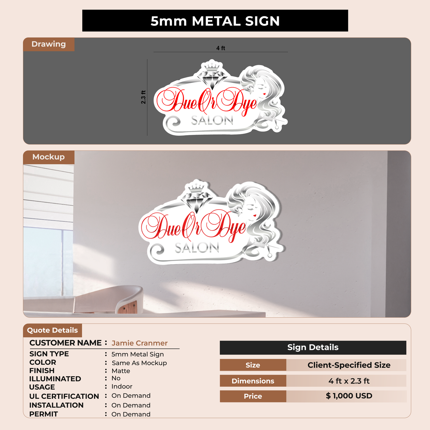 5mm Metal Sign for Jamie Cranmer