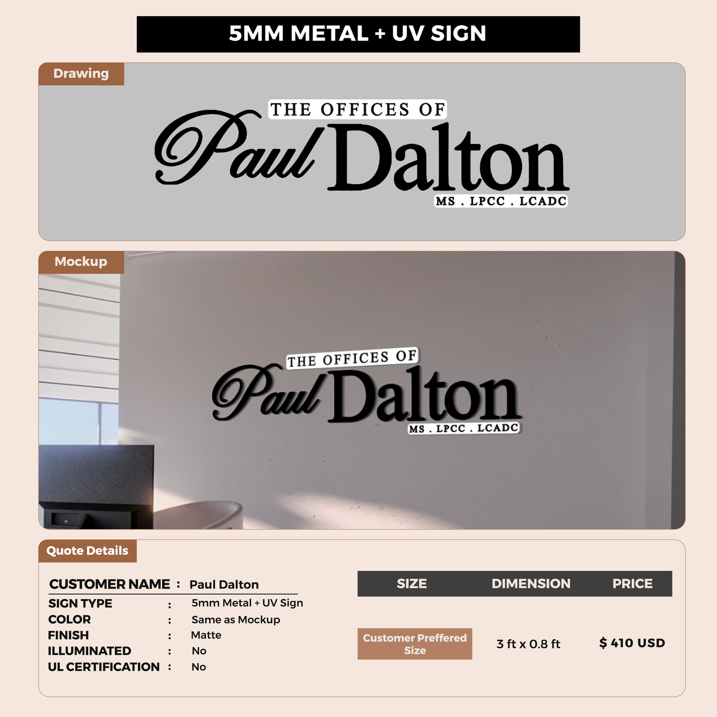 5mm metal sign for Paul Dalton