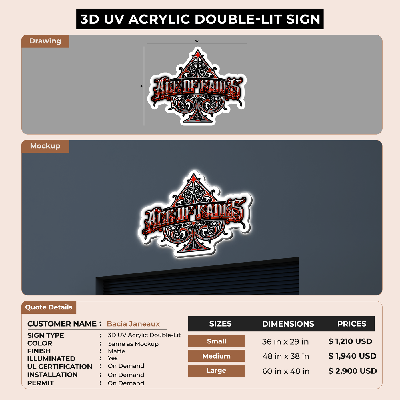 Business signage for Bacia Janeaux