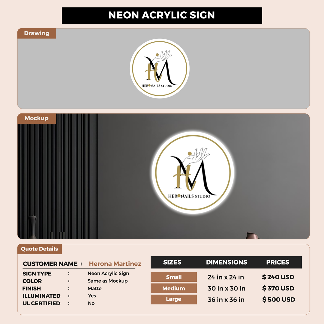 Neon acrylic for herona martinez