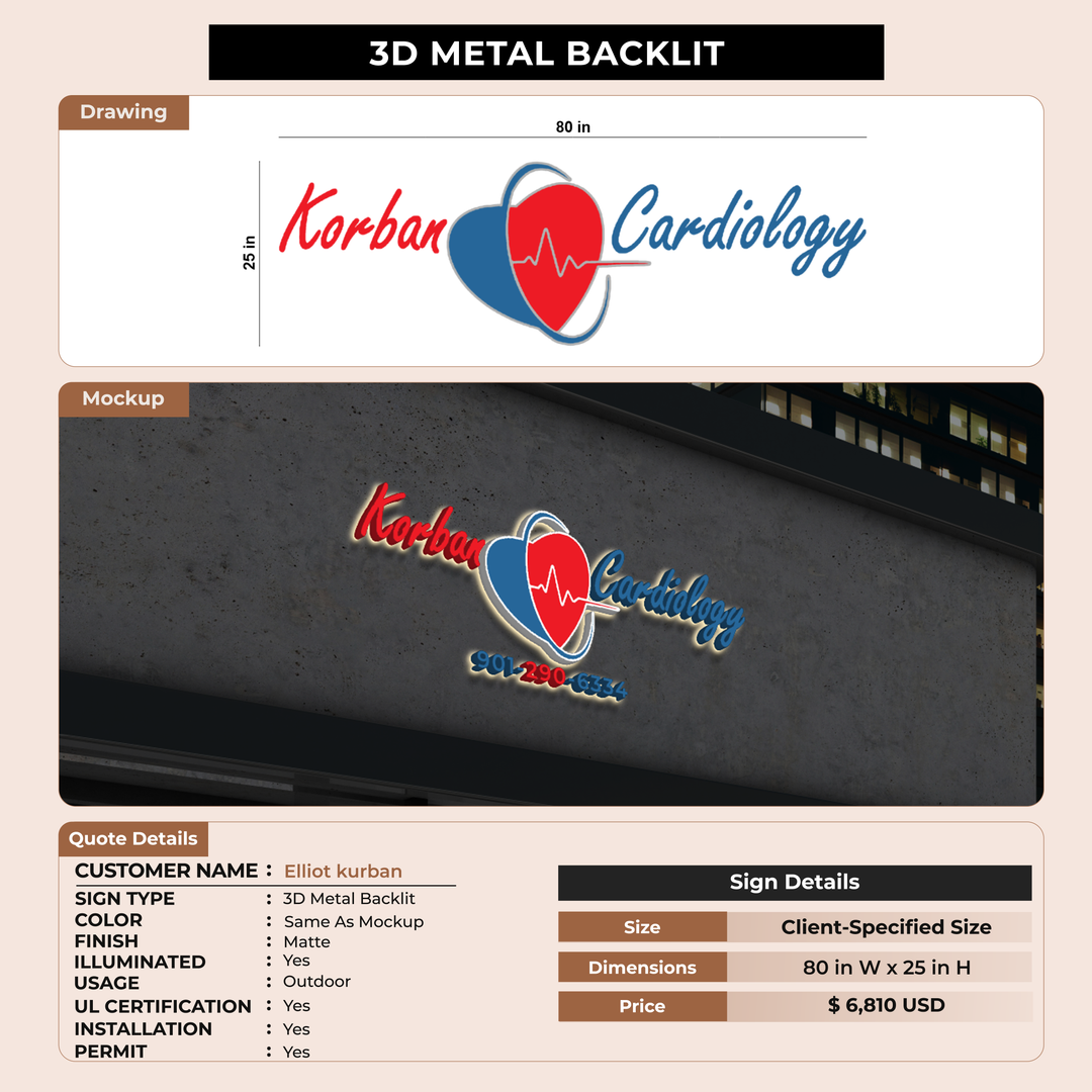 50% Deposit 3D Metal Backlit for Elliot kurban