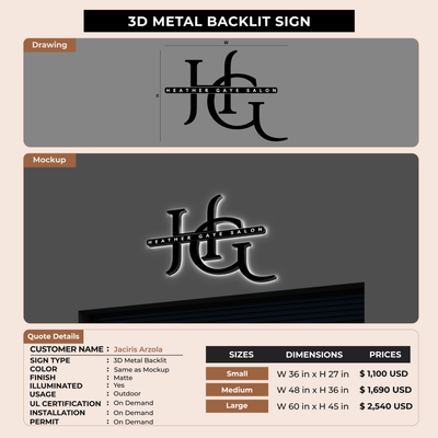 3D Metal Backlit Signage for Jaciris Arzola
