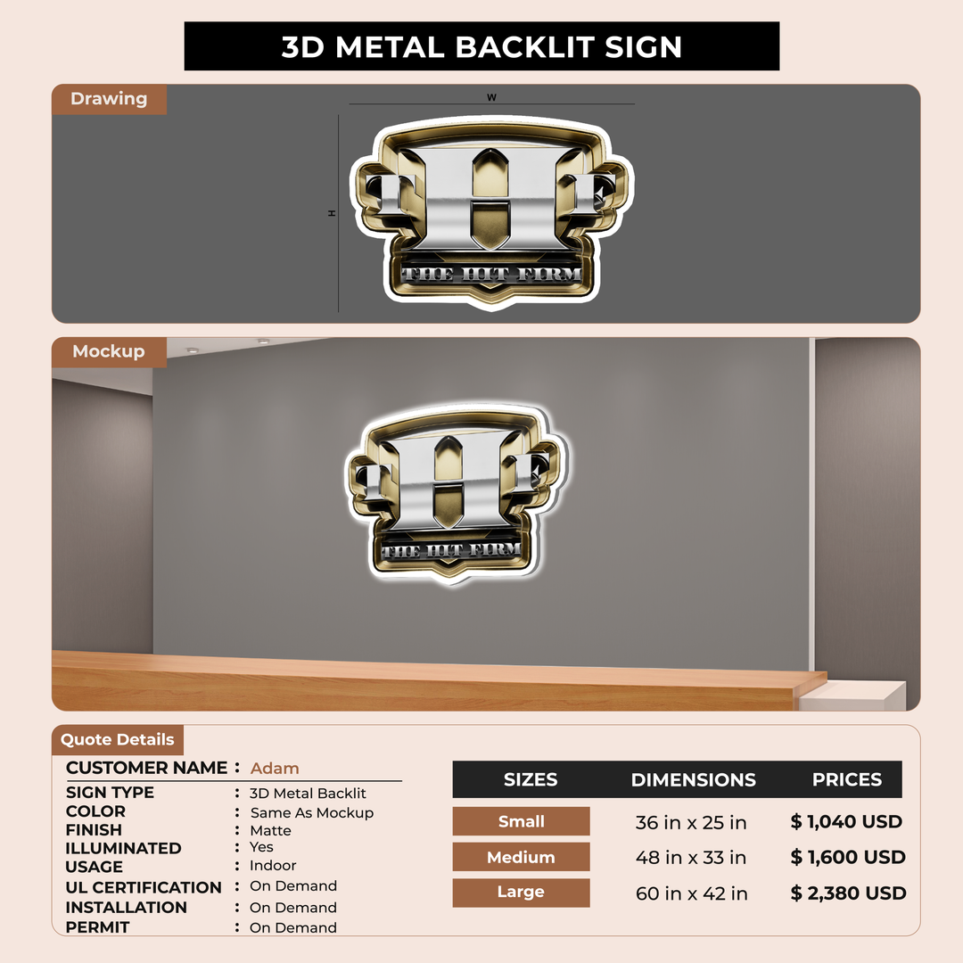 3d metal backlit for Adam