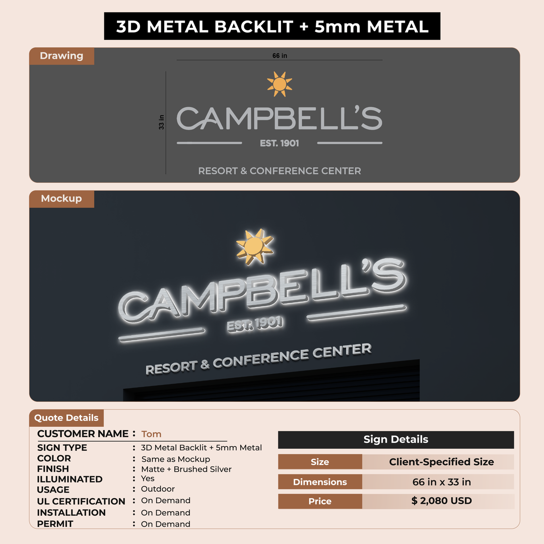 3D Metal backlit for tom campbells