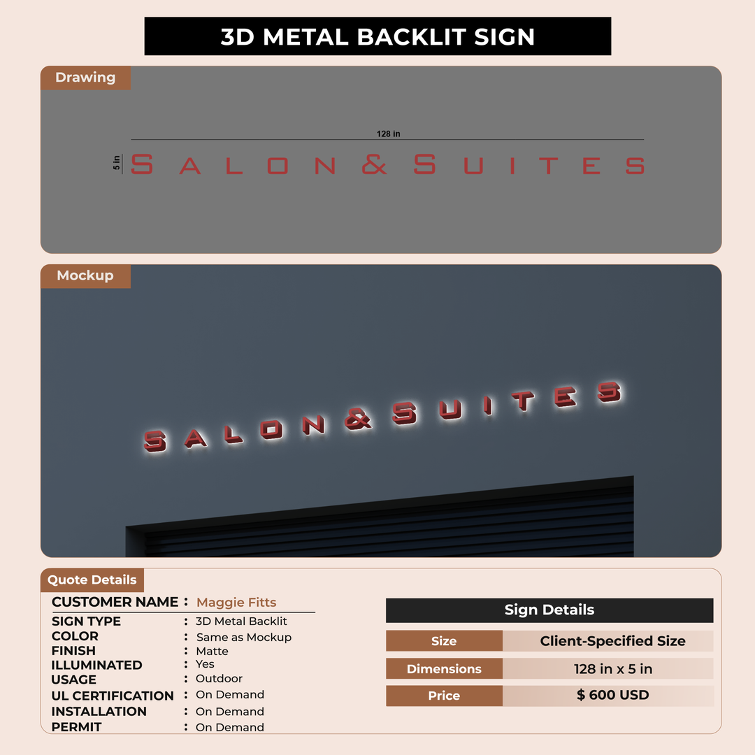 3d metal backlit for Maggie Fitts