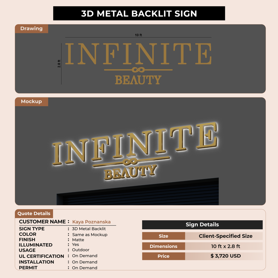 3D Metal Backlit Signage for Kaya Poznanska