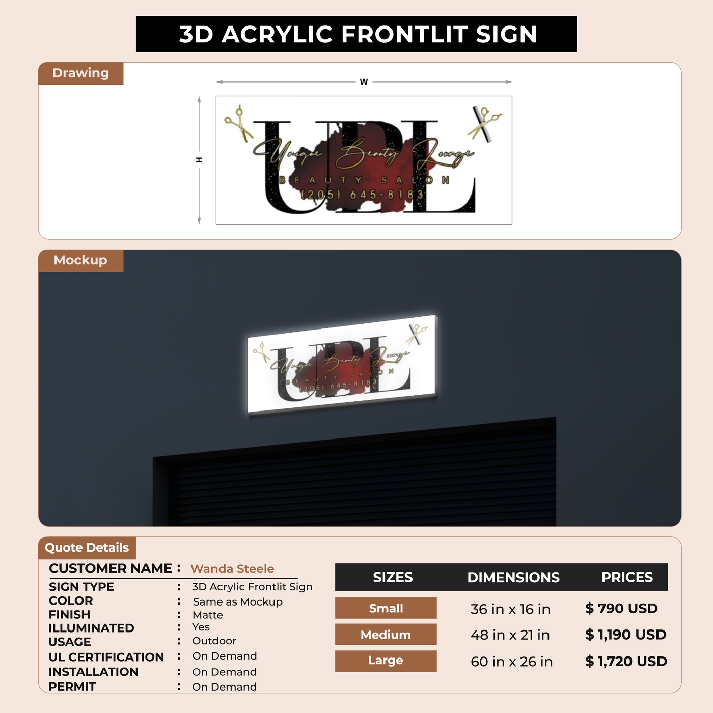 3D Acrylic Front-lit Sign For Wanda Steele