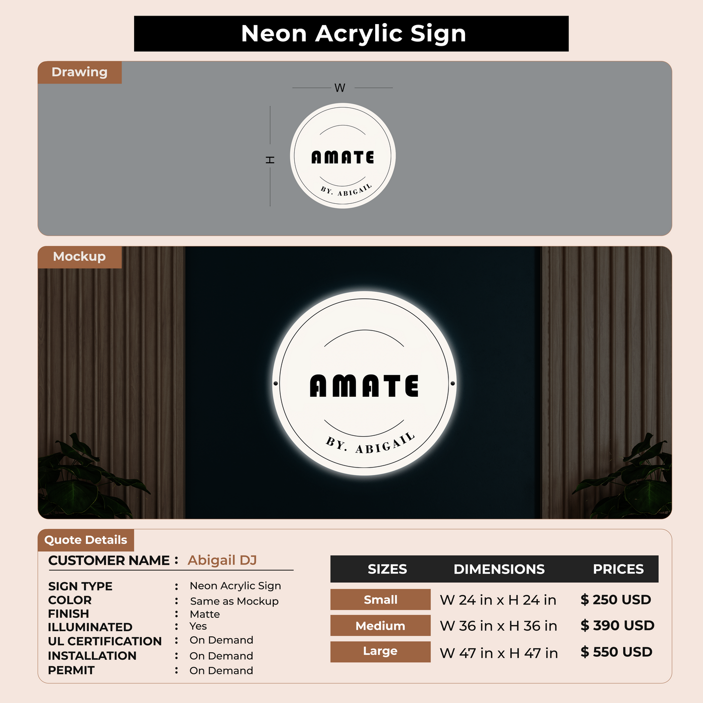 Neon Acrylic Sign for Abigail DJ