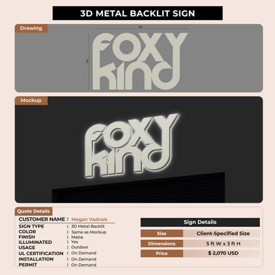 3D Metal Backlit Sign for Megan Vadnais