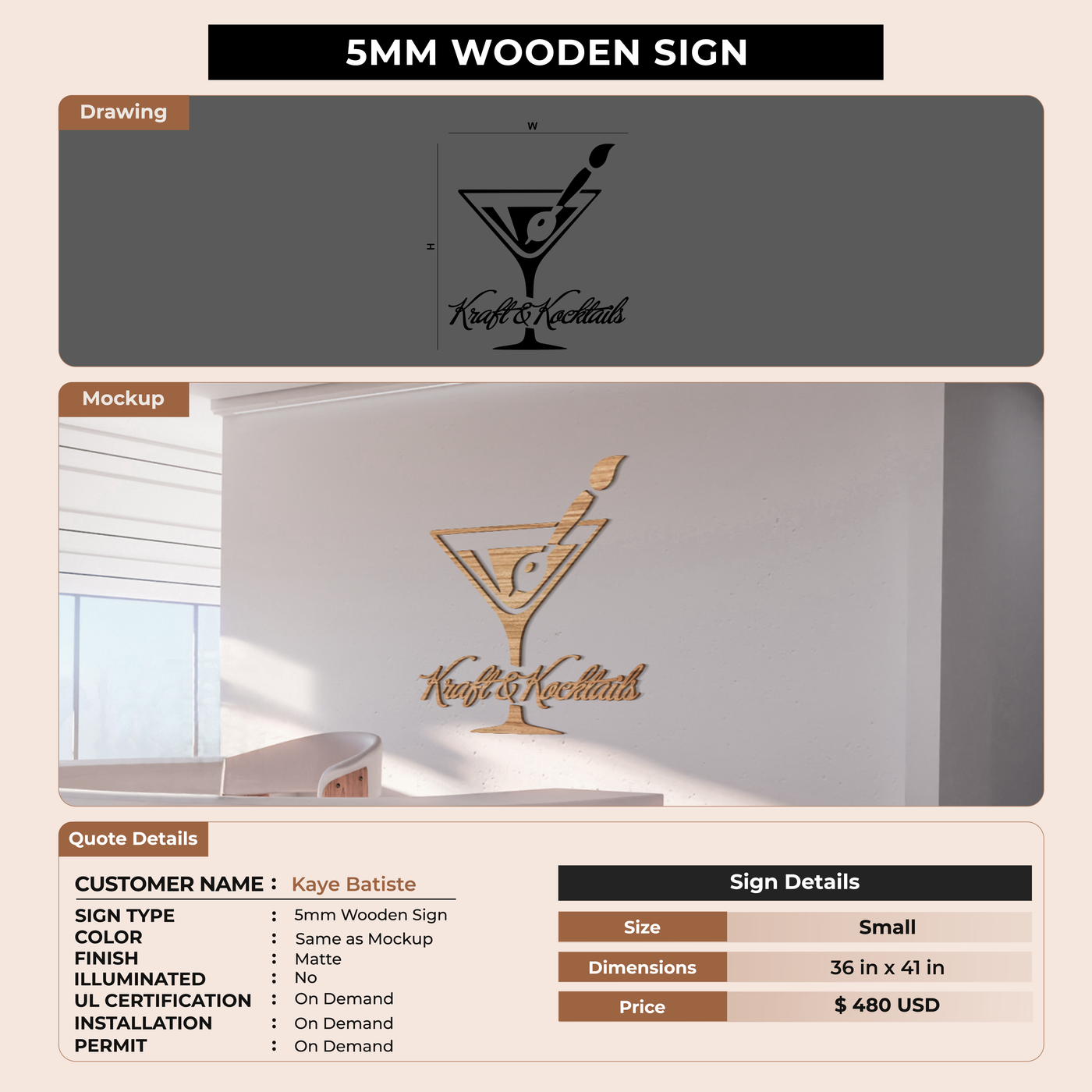 5mm wooden sign for Kaye Batiste