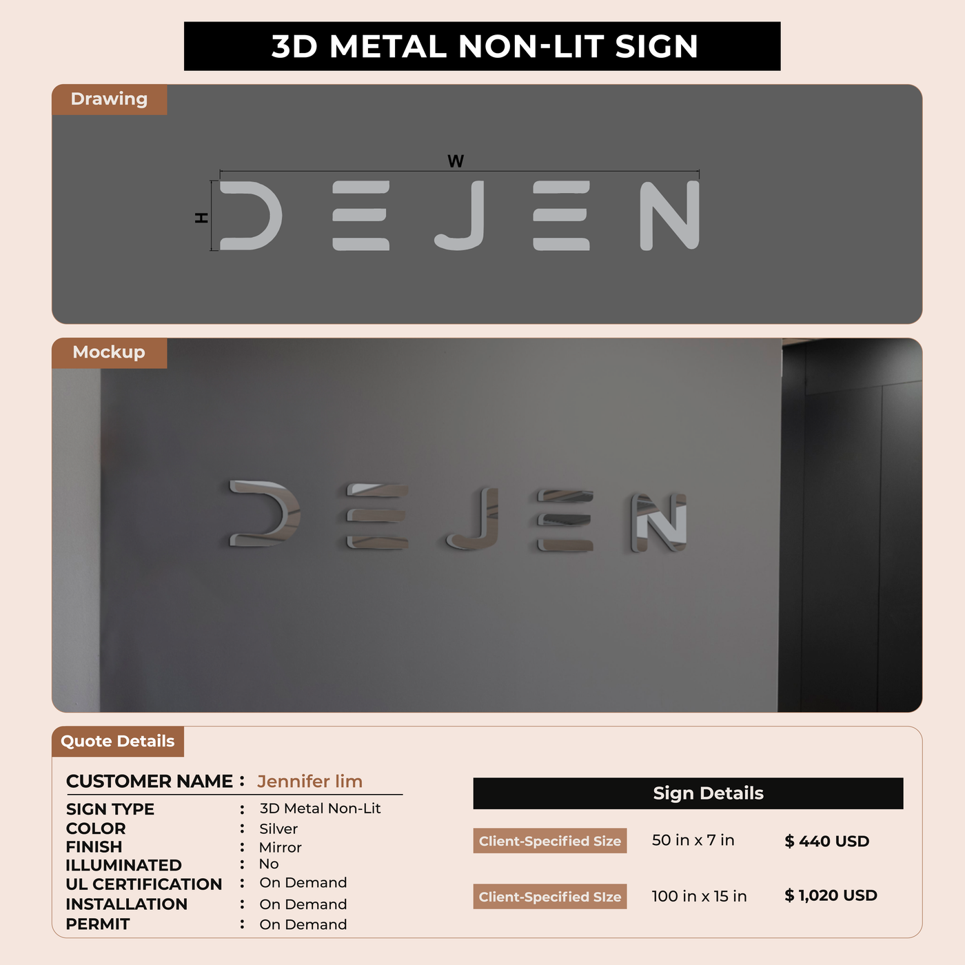 10mm acrylic sign for Jennifer lim