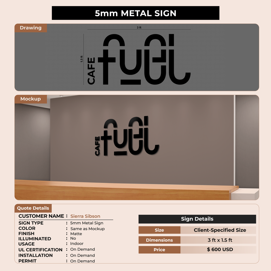 5mm metal sign for Sierra Sibson