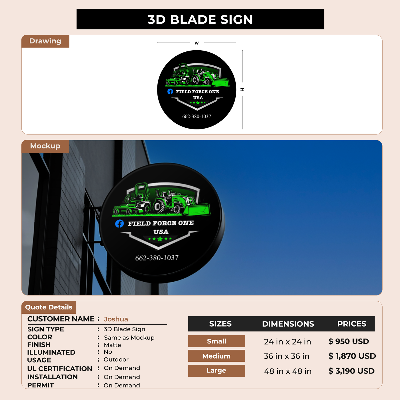 3d blade sign for Joshua