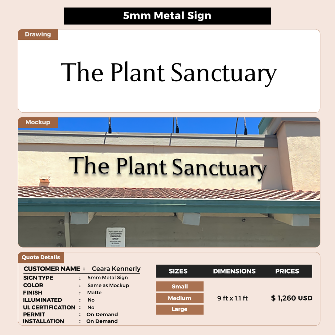 5mm metal sign for Ceara Kennerly