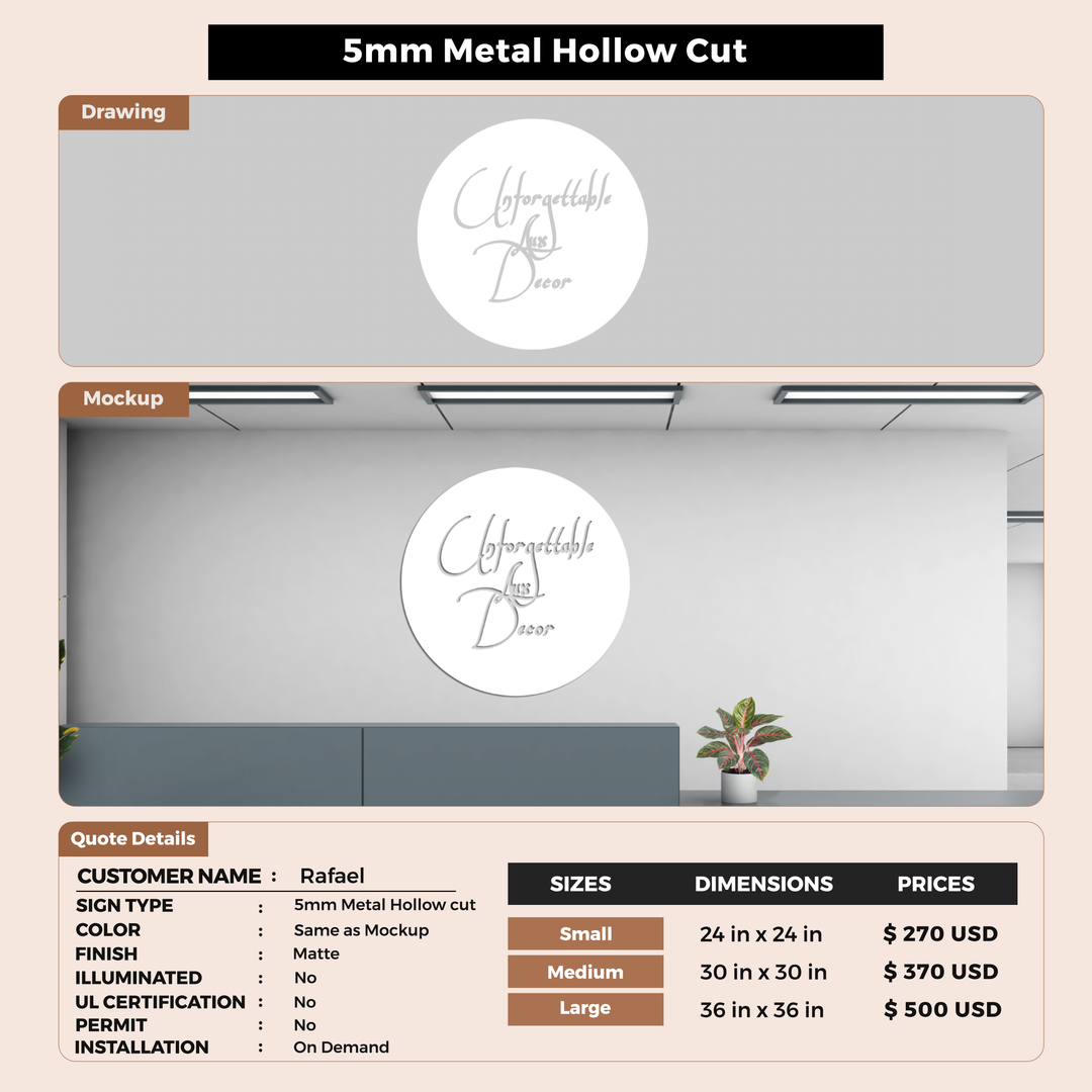 5mm Metal Hollow Cut Sign for Rafael
