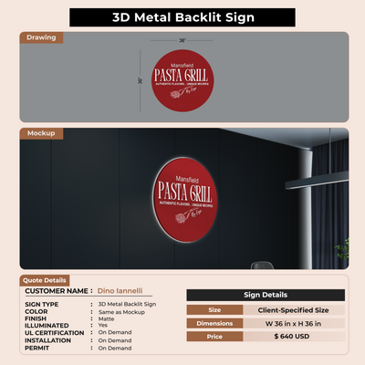 3D Metal Backlit Sign for Dino Iannelli