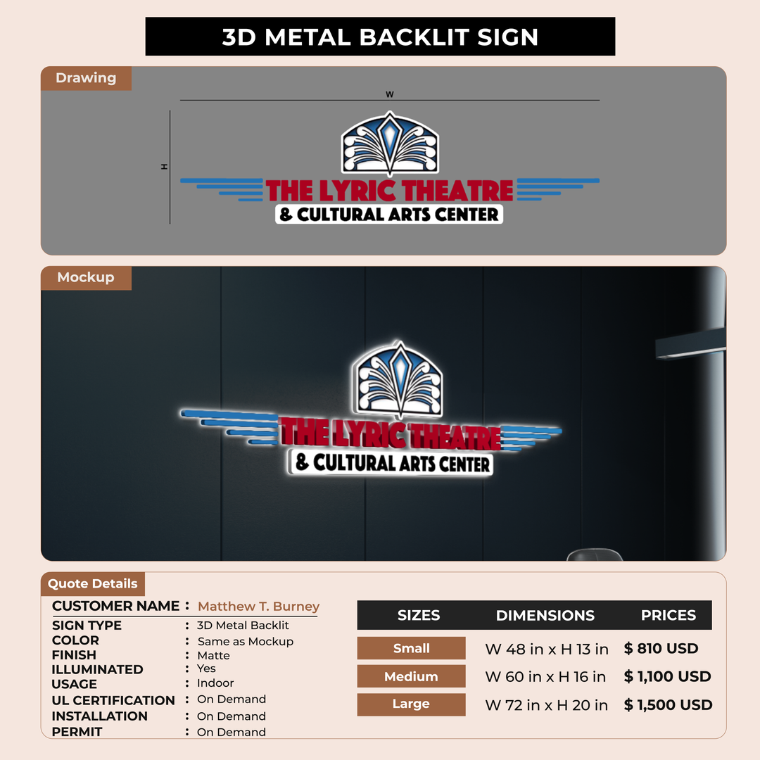 3D Metal Backlit Sign for Matthew T. Burney