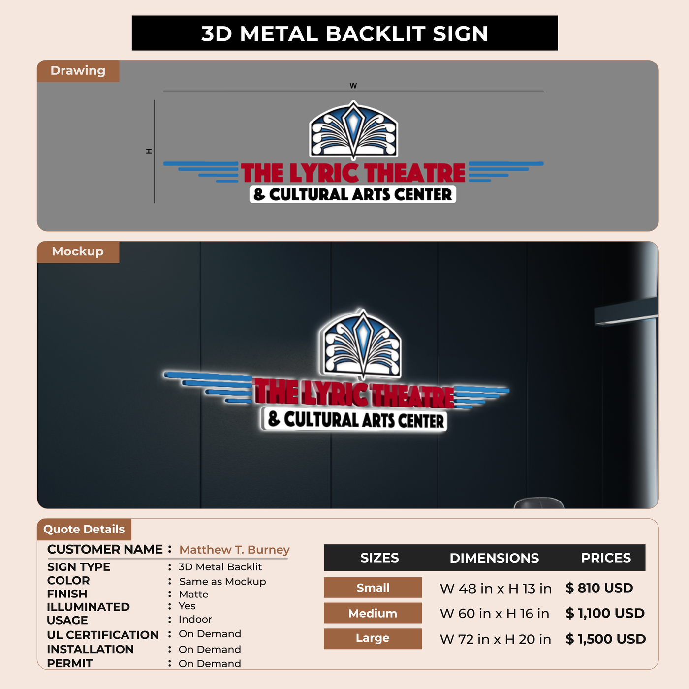 3D Metal Backlit Sign for Matthew T. Burney
