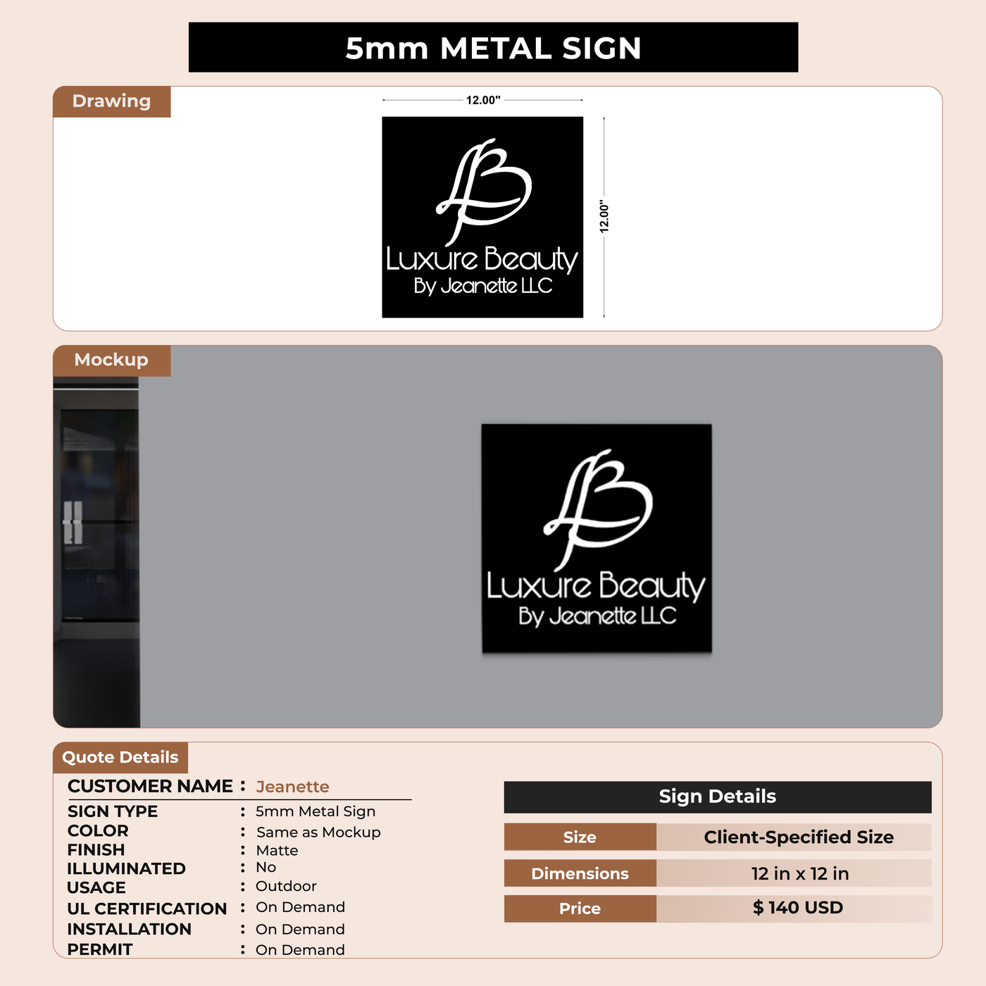 5mm metal sign for Jeanette