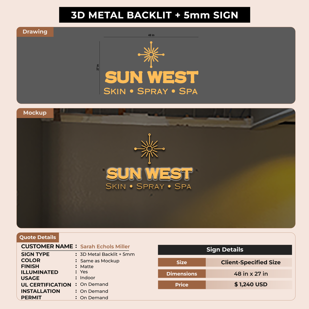 3D Metal Backlit with 5mm For Sarah Echols Miller