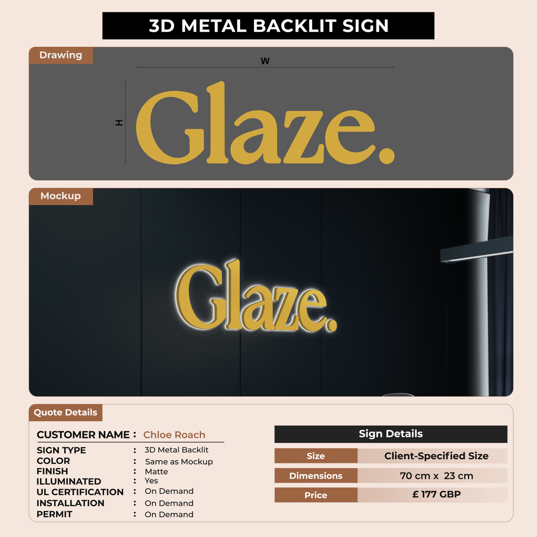 3D metal backlit for Chloe Roach