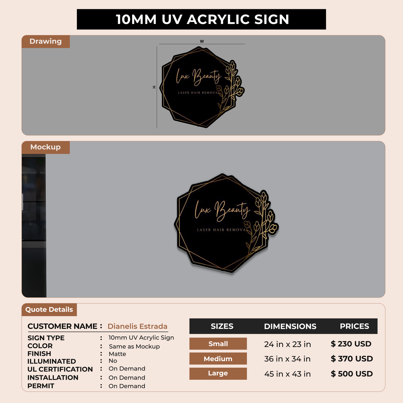 10mm UV acrylic sign for Dianelis Estrada
