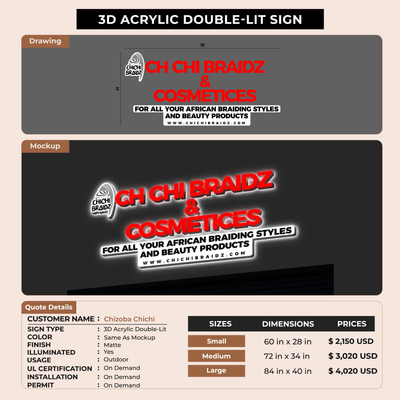 3d acrylic doublelit for Chizoba Chichi