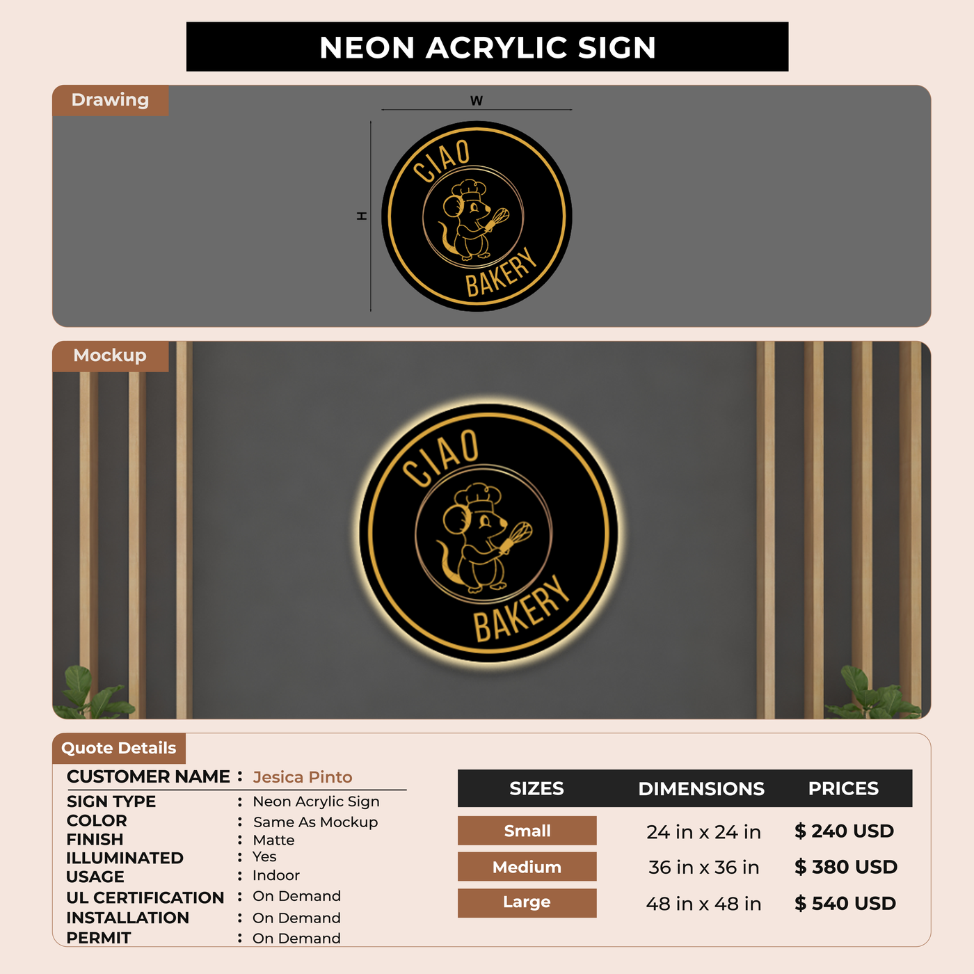 Neon Acrylic Backlit sign for Jesica Pinto