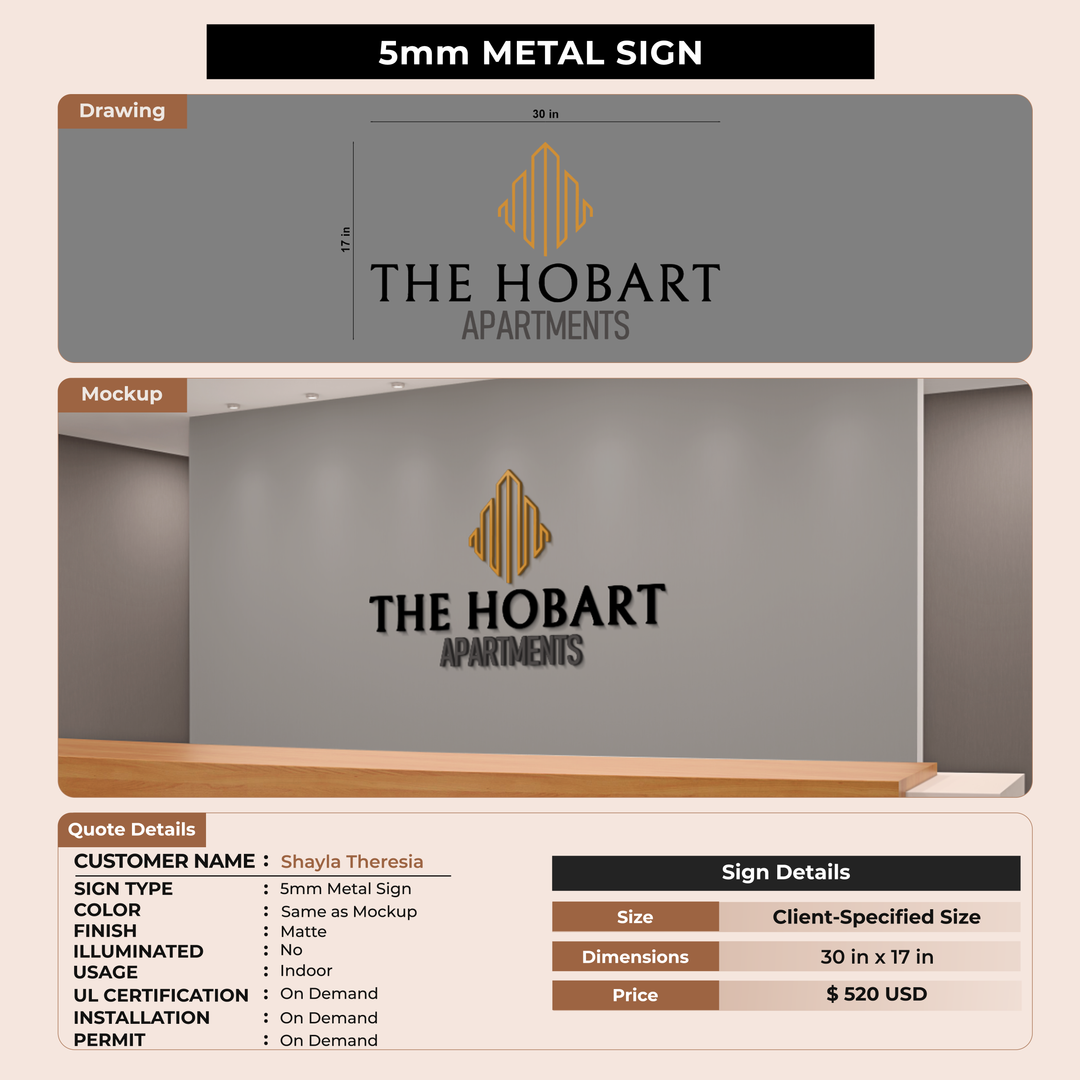 5mm metal sign for Shayla Theresia