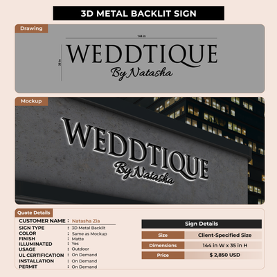 3D Metal Backlit Sign for Natasha Zia