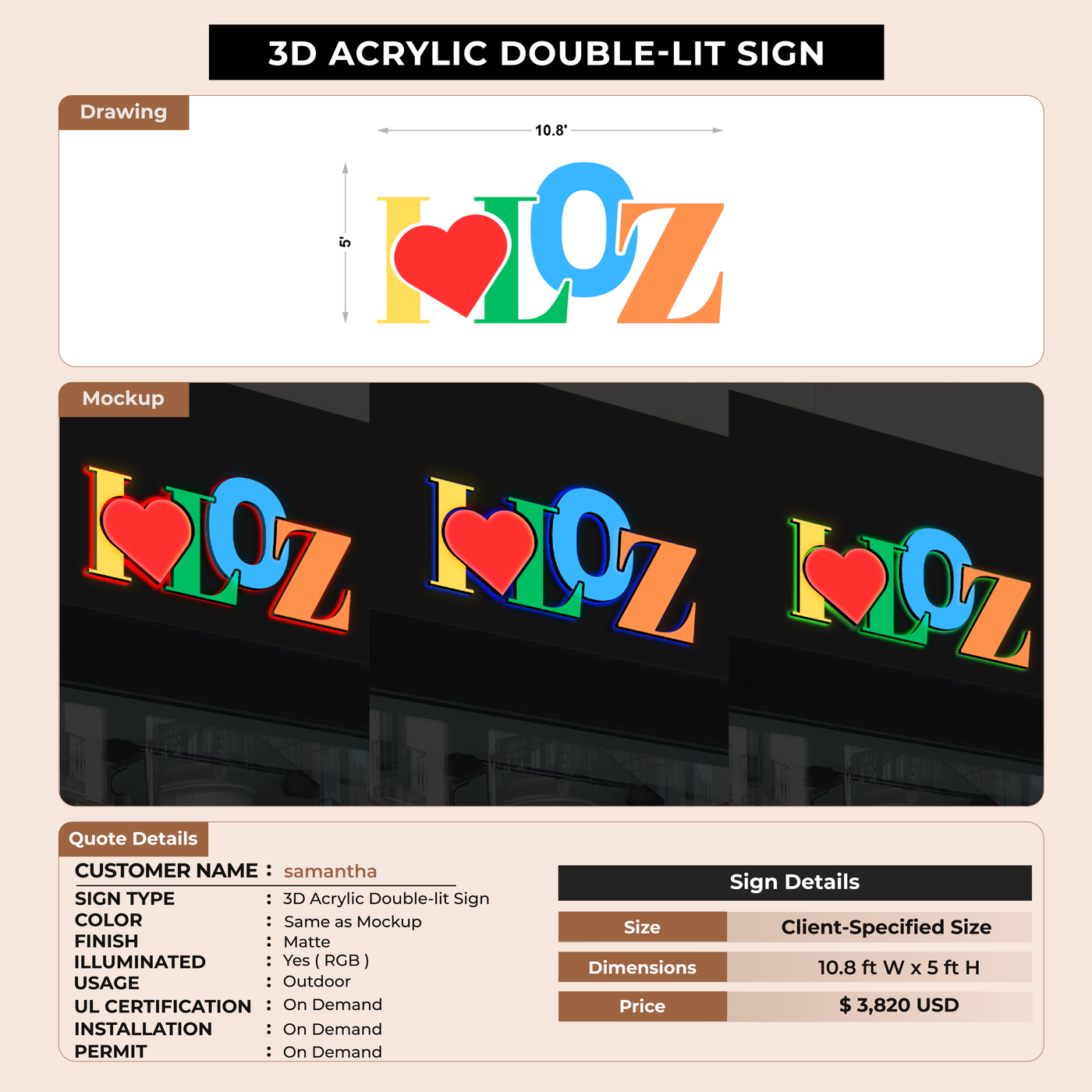 3D Acrylic Double-lit for Samantha