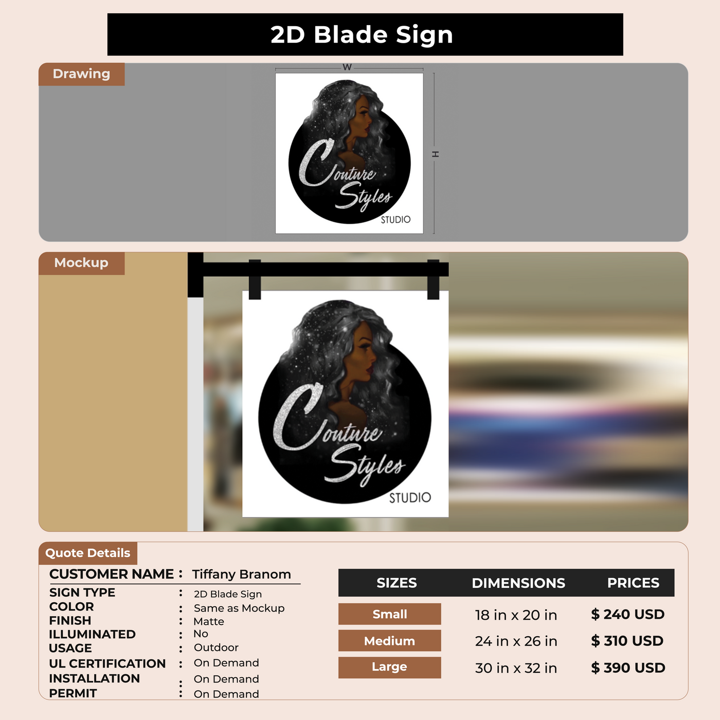 2D Blade Sign for Tiffany Branom