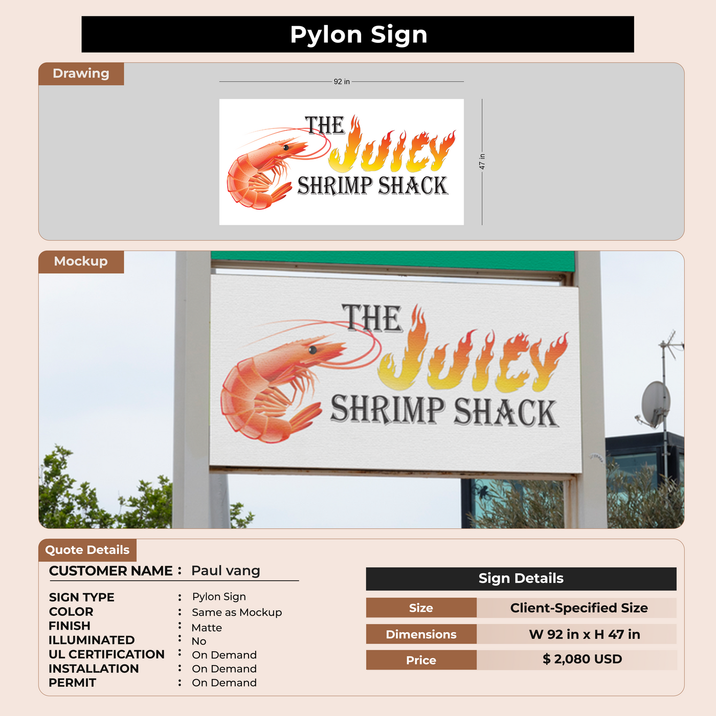 Pylon Sign For Paul vang