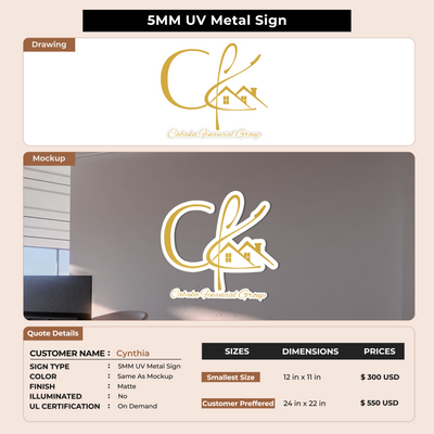 5MM UV Metal Sign For Cynthia