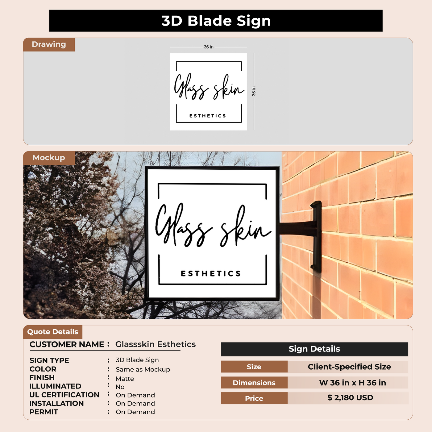 3D Blade Sign For Glassskin Esthetics