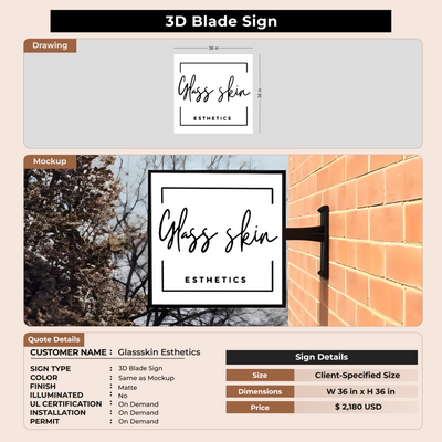 3D Blade Sign For Glassskin Esthetics