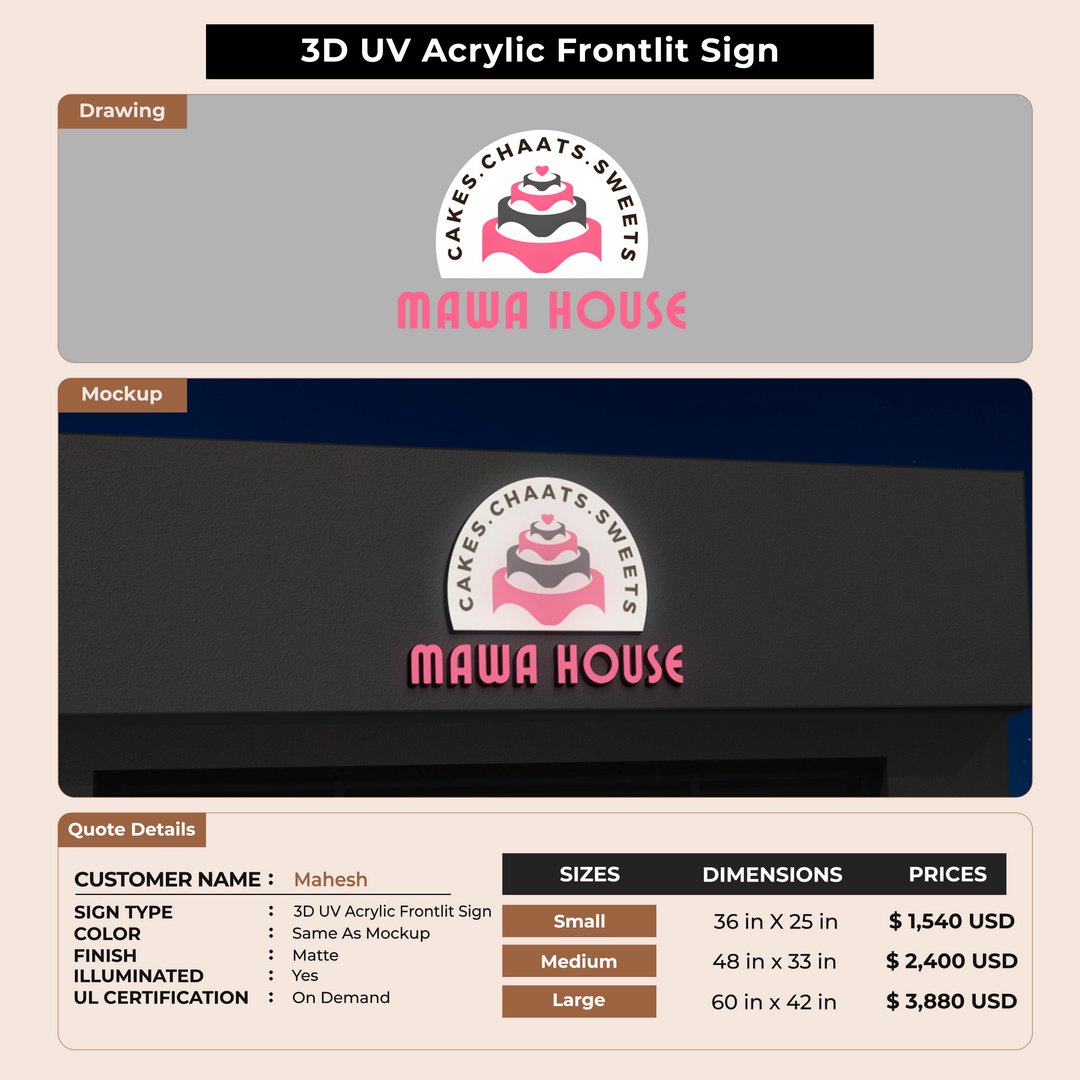 3D UV Acrylic Front-lit Sign For Mahesh