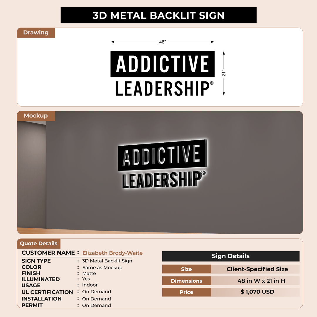 3D Metal Backlit Sign For Elizabeth Brody-Waite