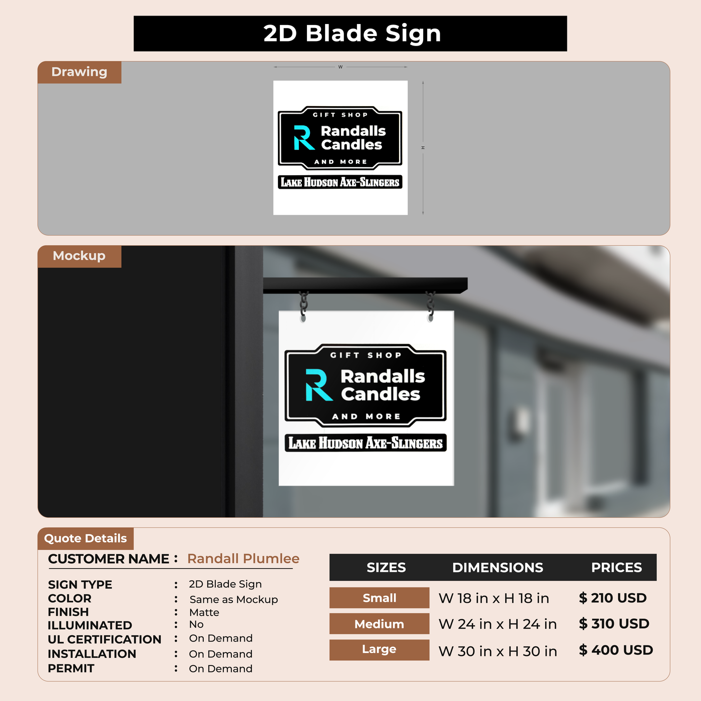 2D Blade Sign For Randall Plumlee